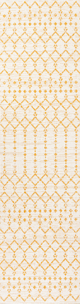 Ourika Moroccan Geometric Indoor/Outdoor Rug, Cream/Yellow, 2x10