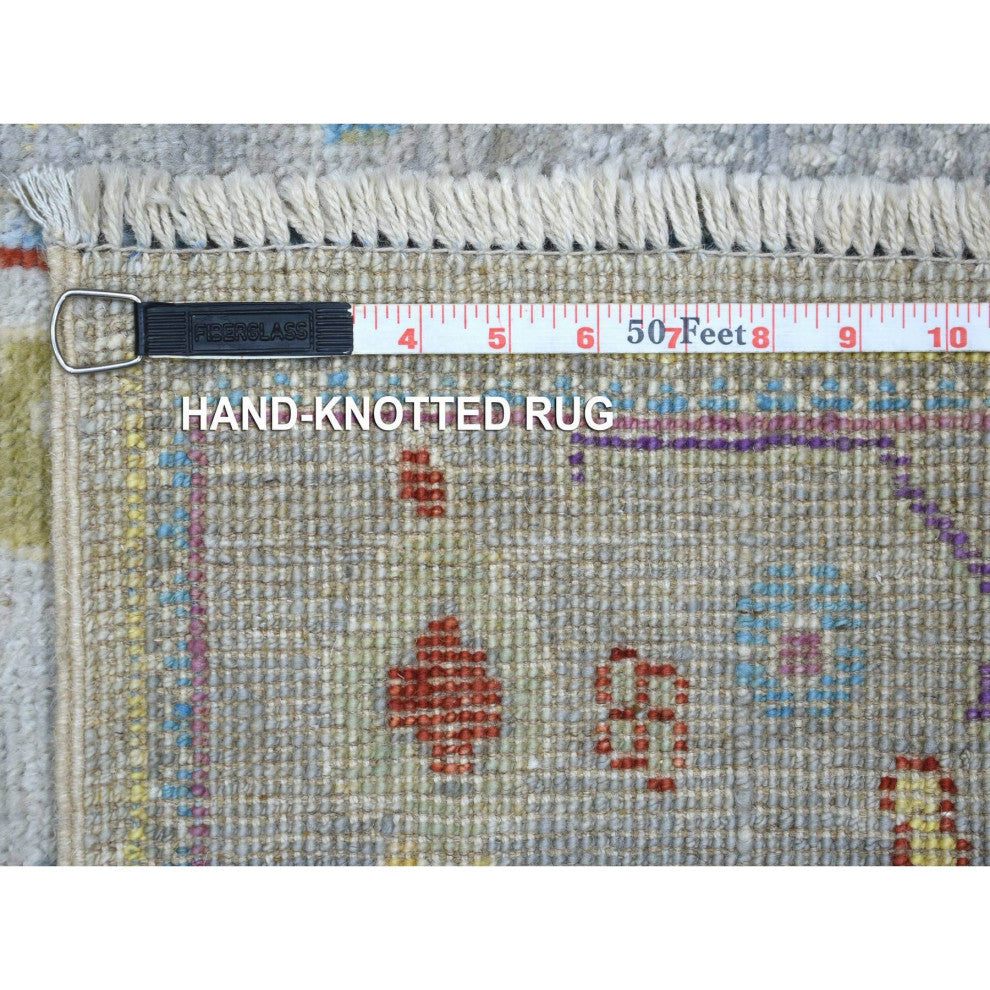 Silver Gray Pure Wool Hand Knotted Afghan Angora Ushak Runner Rug, 2'5"x9'8"