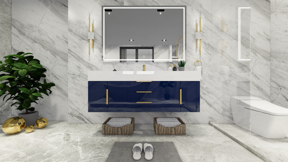 Madison 60" Wall Mounted  Single Sink Vanity with Reinforced Acrylic Sink, High Gloss Blue