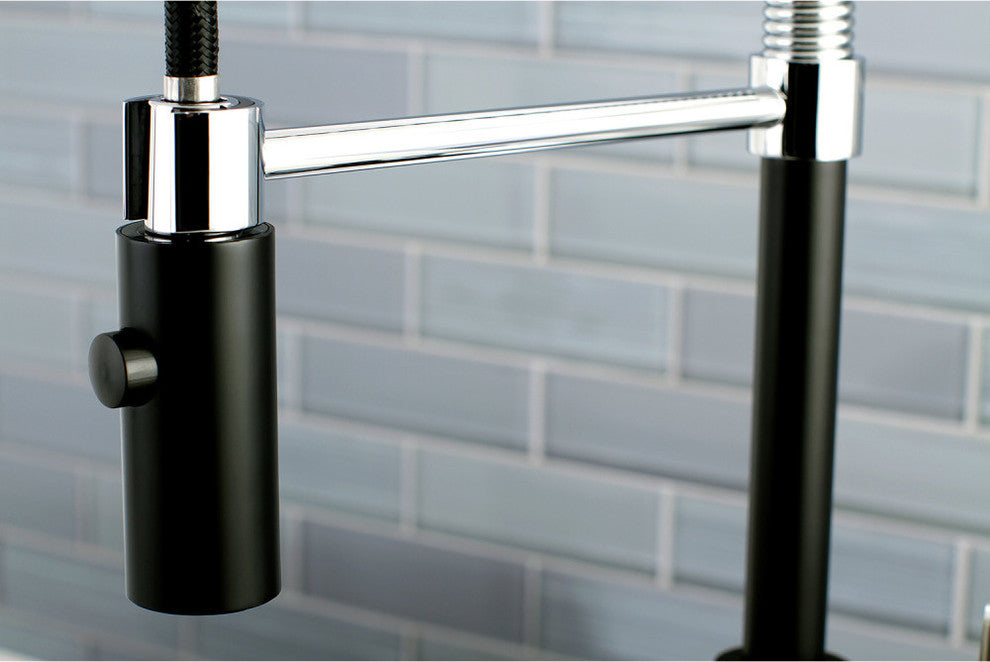 Gourmetier Single-Handle Pre-Rinse Kitchen Faucet, Matte Black/Polished Chrome
