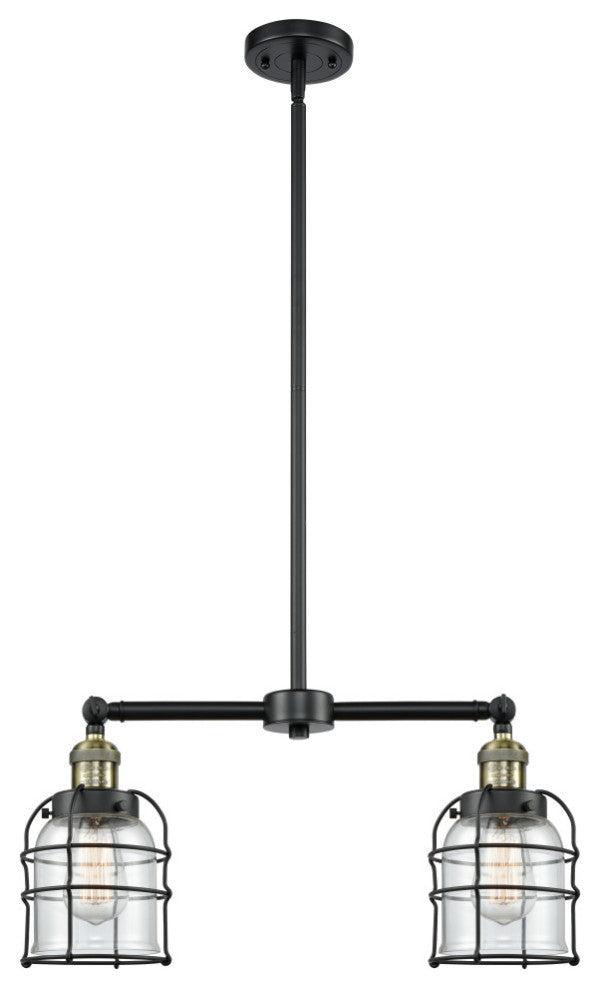 Small Bell Cage 2-Light Chandelier, Black Antique Brass, Clear