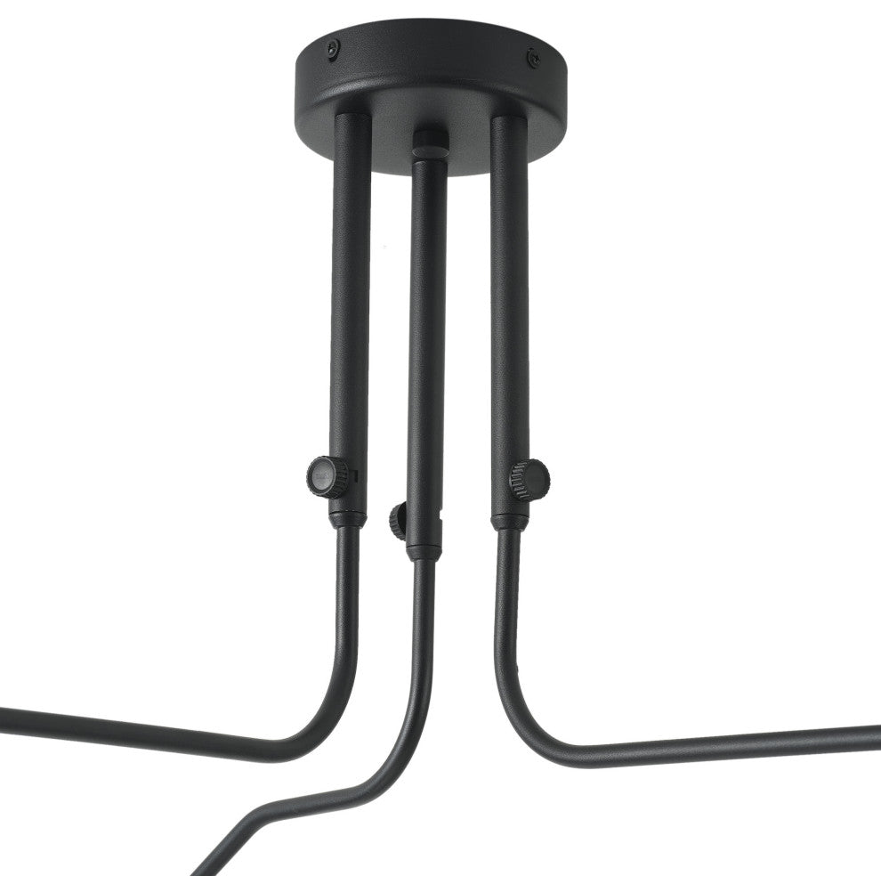 Farmhouse Matte Black 3-Light Semi Flush Mount Ceiling Light with Gold Leaf