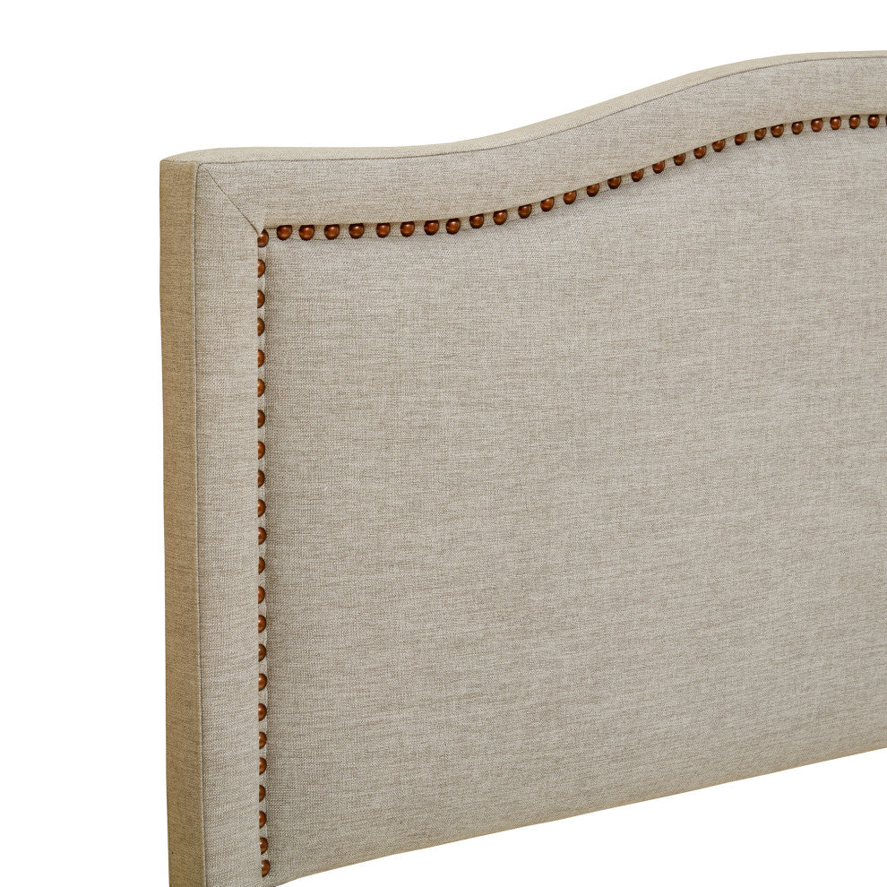 Madison Park Nadine Upholstered Bed Headboard Nailheads Accent, Taupe, King