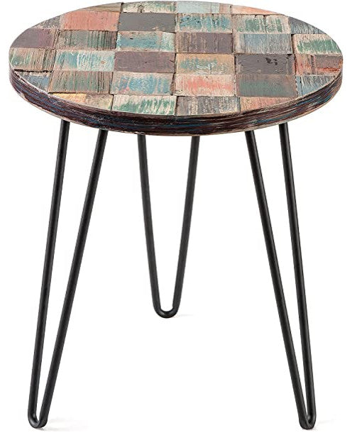 Reclaimed Wood End Table, Red, 18" X 18" X 20"