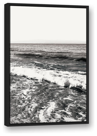 Black and White Ocean Waves 24x36 Black Floating Framed Canvas
