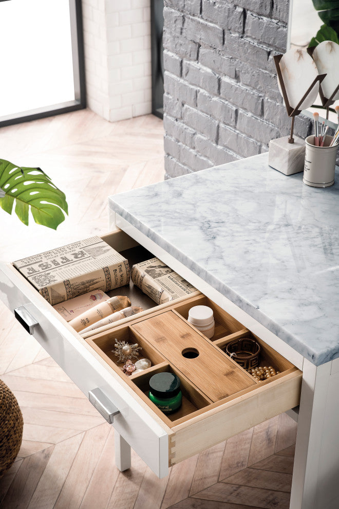 Addison 30" Freestanding Countertop Unit, Glossy White,  Carrara Marble Top