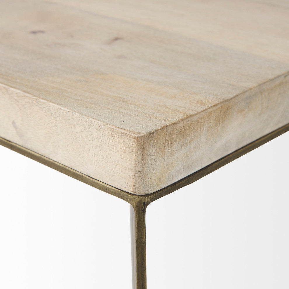 Faye 2-Piece Barely Gray Finished Wood/Gold Metal Base Table Set