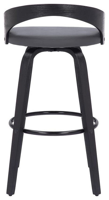 Sonia 26 Counter Height Swivel Grey Faux Leather and Black Wood Bar Stool