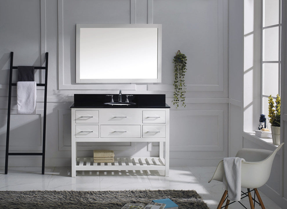 Virtu Caroline Estate 48" Single Bathroom Vanity, White With Faucet and Mirror