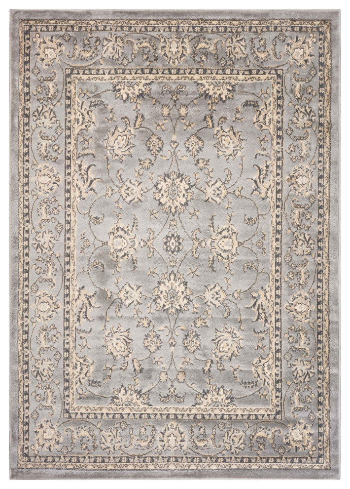 8" x 9" Gray Floral Vines Traditional Area Rug