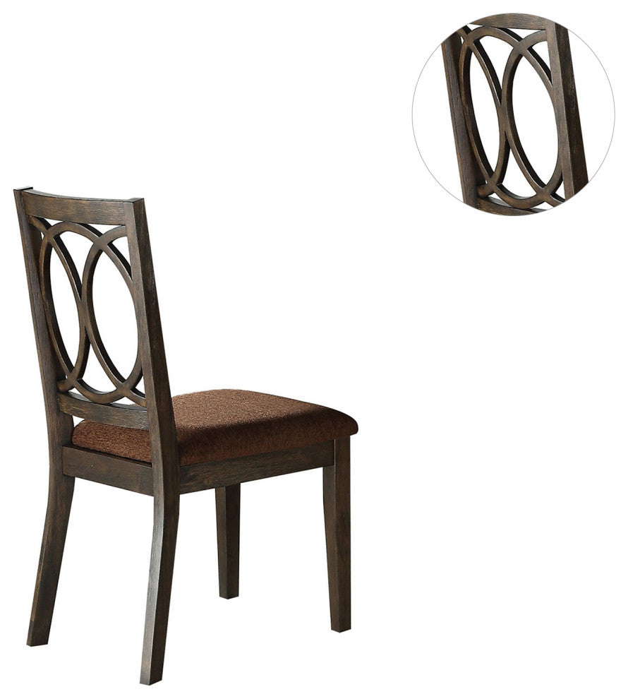 Set of 2 Upholstered Side Chair, Brown/Espresso Finish