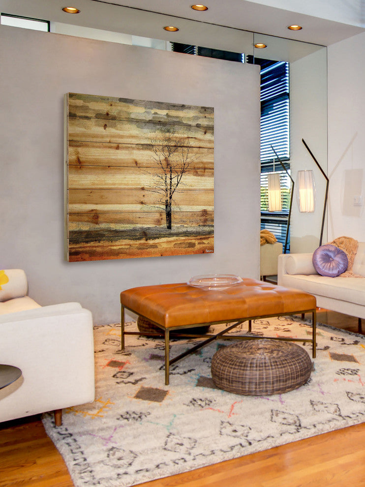 "Tree Stands Alone" Print on Natural Pine Wood, 32"x32"