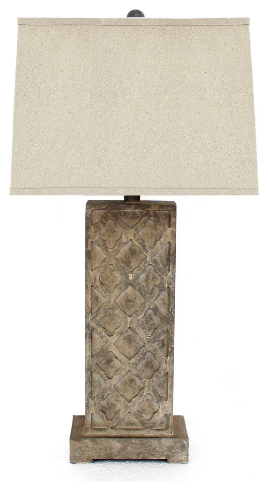 30" x 9" x 8" Brown Vintage With Linen Shade Table Lamp