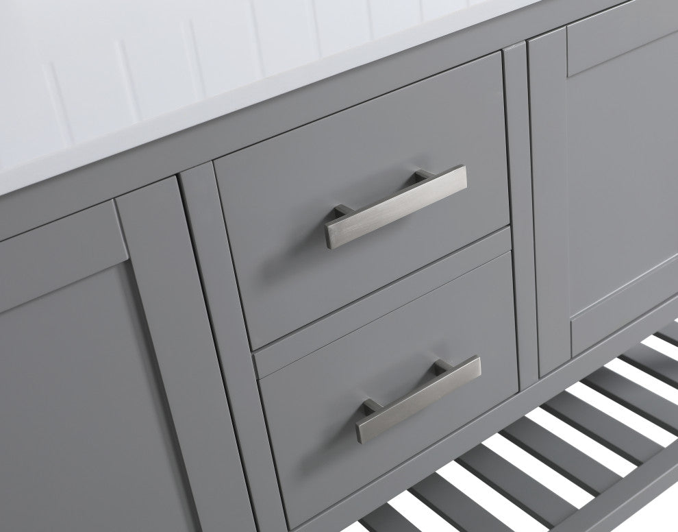Monaco Bathroom Vanity Base Cabinet Without Top, Gray, 72", Double Sink