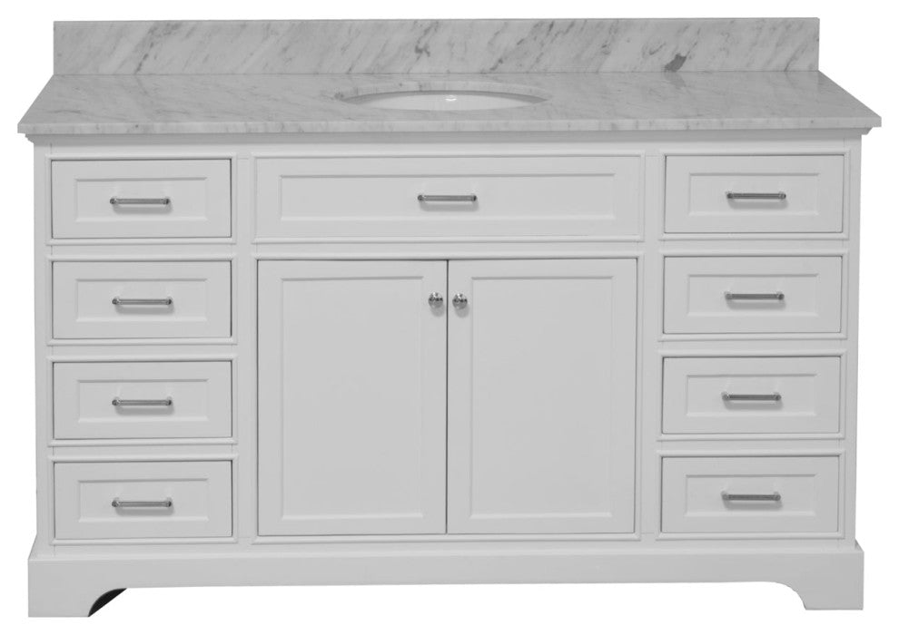 Aria 60" Bathroom Vanity, White, Carrara Marble, Single Vanity