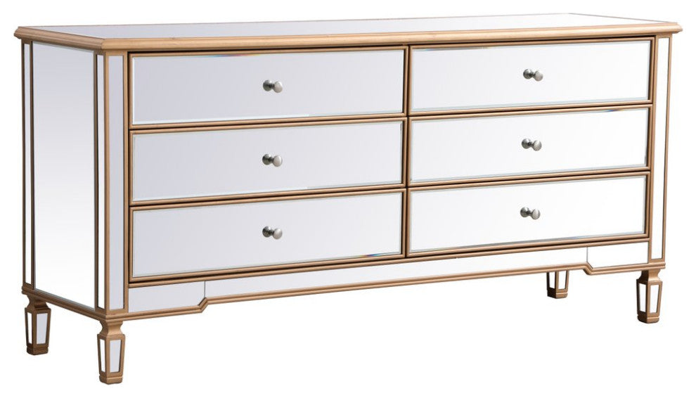Calum 72" Mirrored Chest, Antique Gold