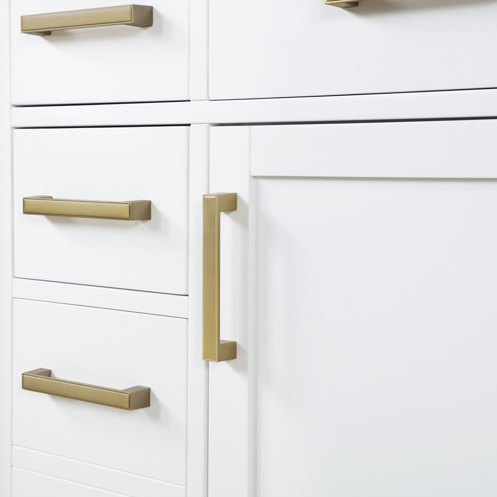 Gavino Vanity With Grain White Composite Stone Top, White/Brushed Gold, 42", No Mirror
