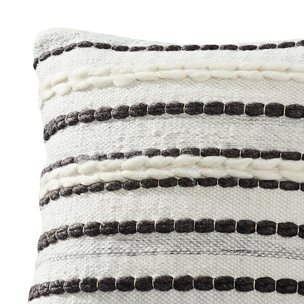 18 Inch Decorative Throw Pillow Cover, Black Lined Beading, Gray Fabric