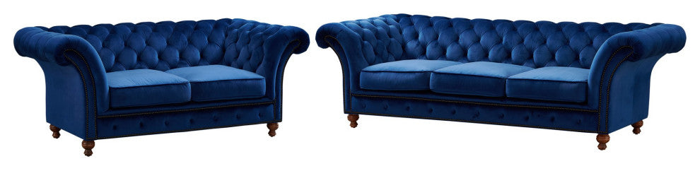 Peyton Sloped Arm Chesterfield Sofa Blue Velvet