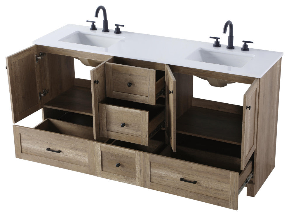 Home Living 66" Double Bathroom Vanity, Natural Oak
