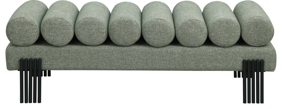 Akeela Linen Textured Fabric Upholstered Bench, Green