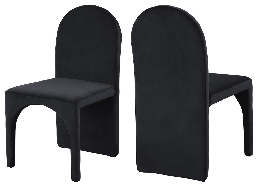 Summer Velvet Upholstered Dining Arm Chair (Set of 2), Black, Side Chair