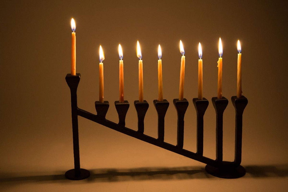 Blacksmith Handmade 9 Branch Iron Hanukkah Menorah Candle Holder