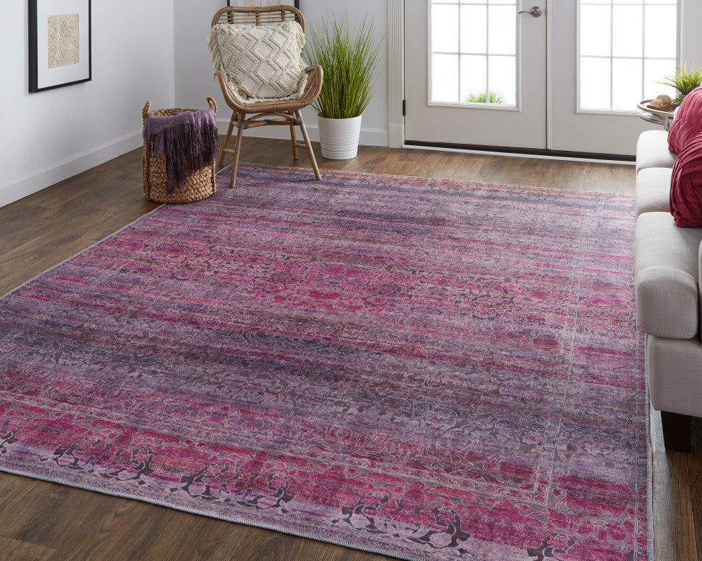 Welch Oriental Machine Washable Pink/Purple Rug, 10'6"x14'