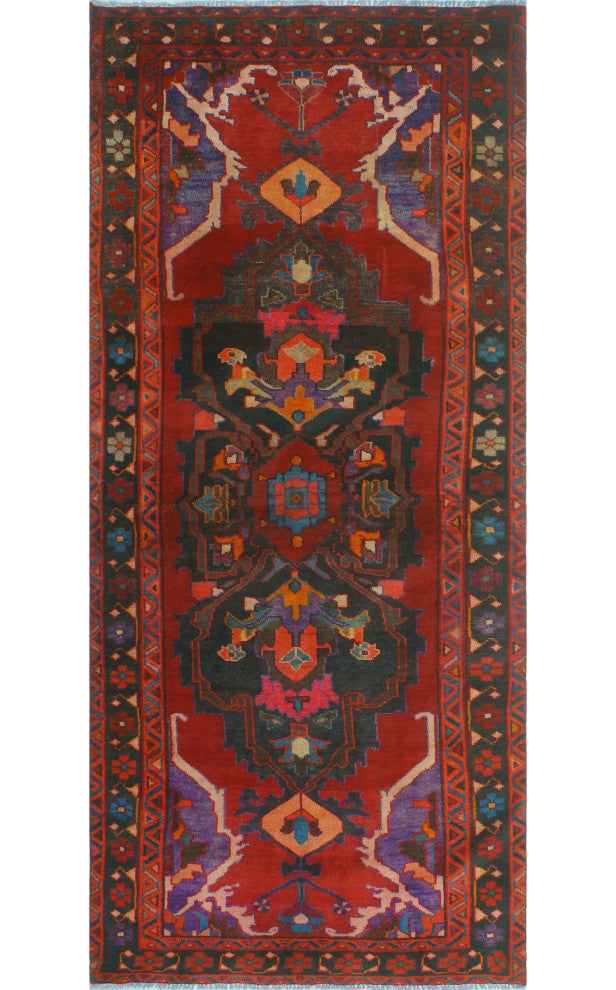 Fine Vintage Distressed Atif Red/Charcoal Runner, 4'0x9'1