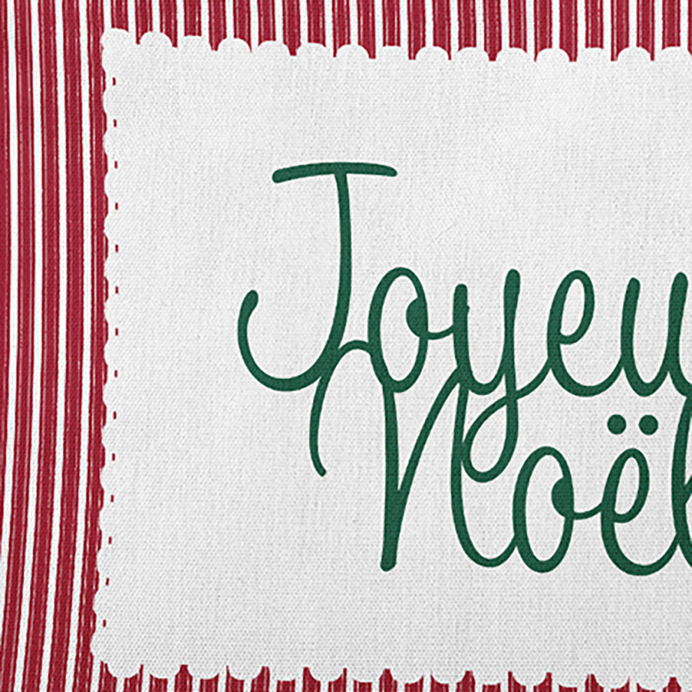 Joyeux Noel Ticking Accent Pillow, Haute Red, 14"x20"