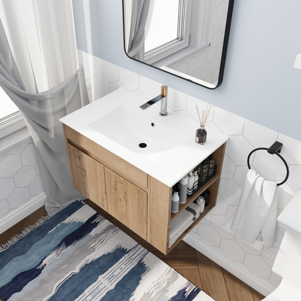 BNK 30x18 Bathroom Vanity With Adjustable Shelf, White Top