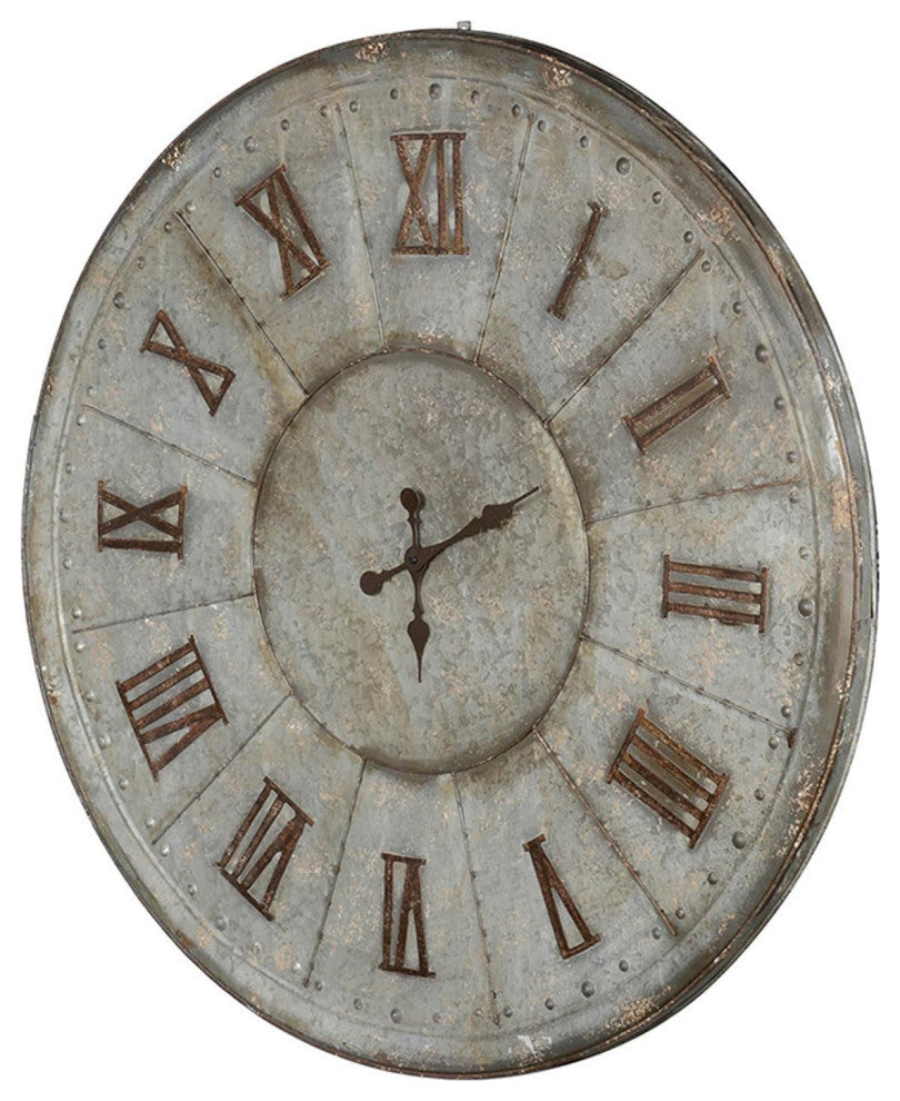 Oversized Rustic Galvanized Metal Round Wall Clock