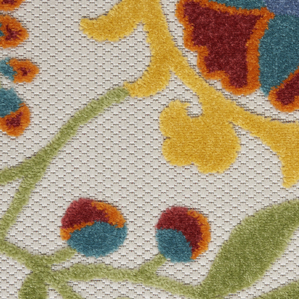 6 x 9 Ivory Multi Floral Indoor Outdoor Area Rug