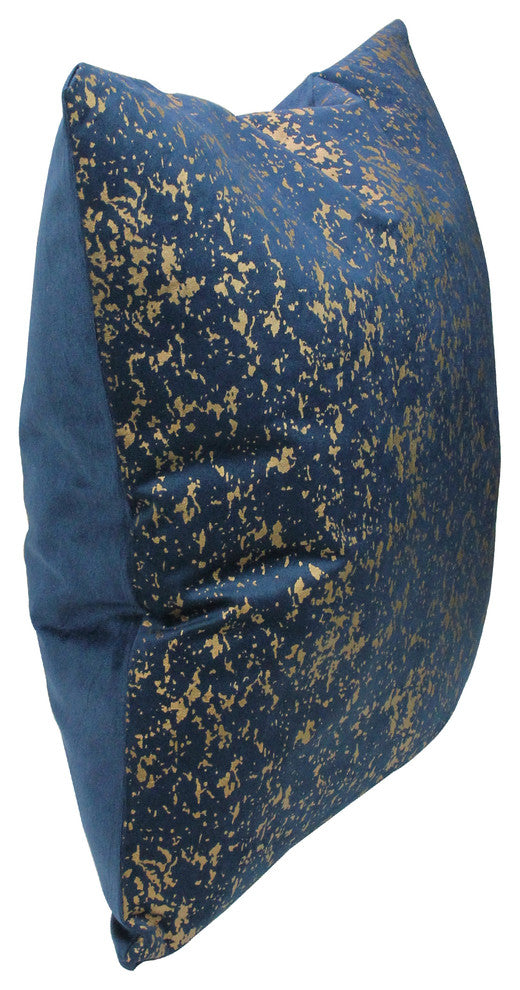 17" Navy Blue With Gold Foil Crackle Design Square Velvet Throw Pillow