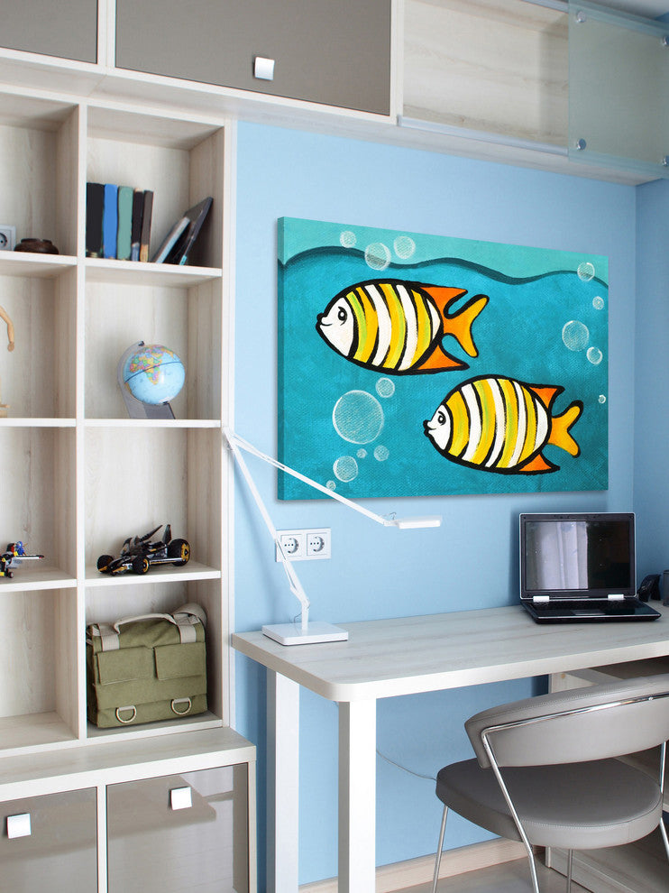Marmont Hill, "Two Fish" by Nicola Joyner Painting on Wrapped Canvas, 18x12