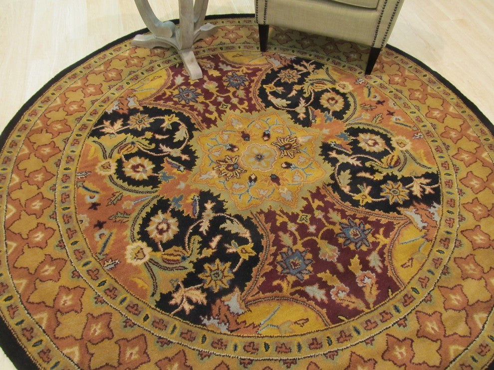 EORC Hand-tufted Wool Black Transitional Oriental Polonaise Rug, Round 6'x6'