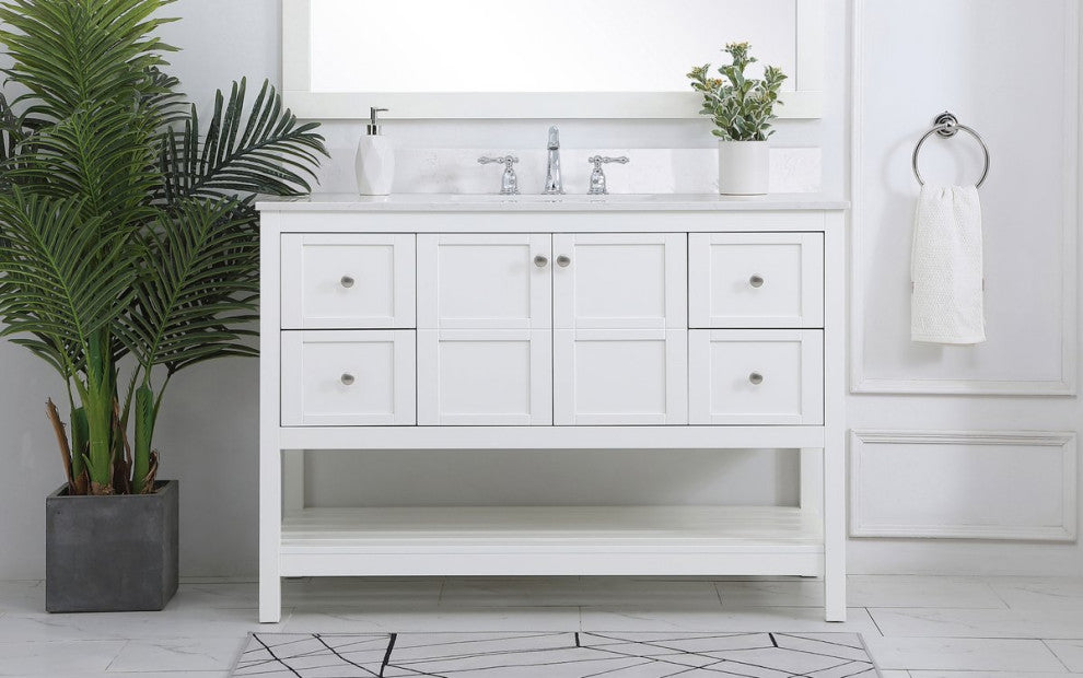Tobias 48" Single Bathroom Vanity, White With Backsplash