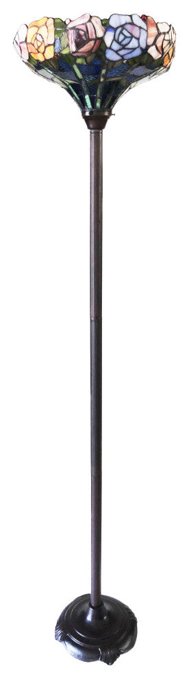 AZALEA Tiffany-Style Floral Stained Glass Torchiere Floor Lamp, 67"