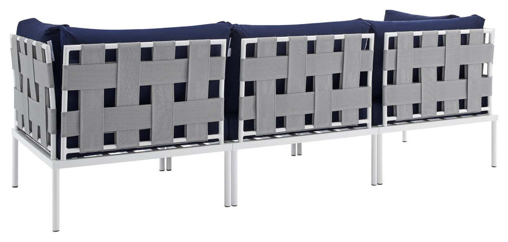 Lounge Sofa, Sunbrella, Aluminum, Metal, Gray Blue Navy, Modern, Outdoor