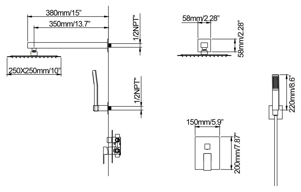 Wall Mounted Pressure Balanced Complete Shower System With Rough-In Valve, Polis
