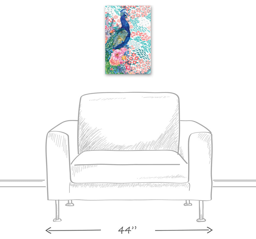 Watercolor Peacock 12x18 Canvas Wall Art