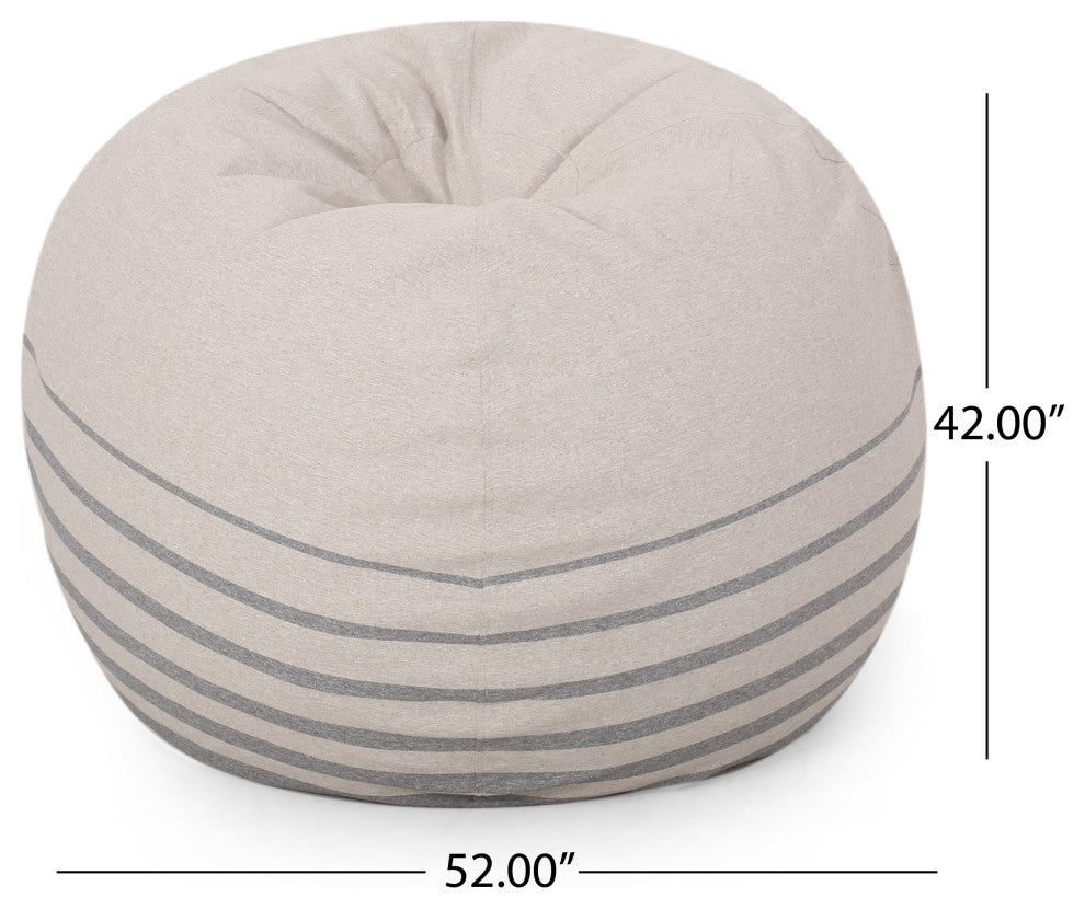 Sasser Hudgeons Boho 5 Foot Striped Bean Bag, Natural + Gray Stripes, 54 W X 54