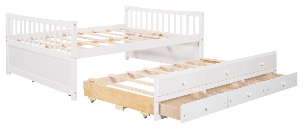 Gewnee Full size Daybed with Twin size Trundle and Drawers in White