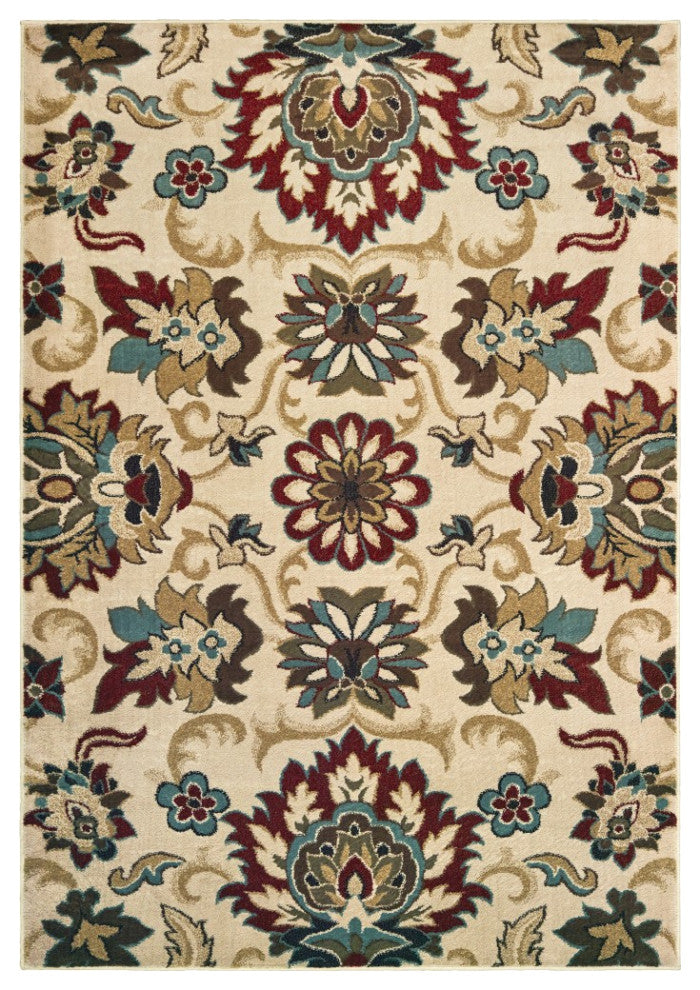 5"x7" Ivory and Red Floral Vines Area Rug