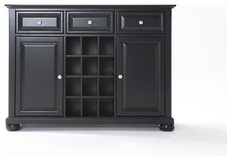 Alexandria Buffet Server / Sideboard Cabinet With Wine Storage, Black Finish