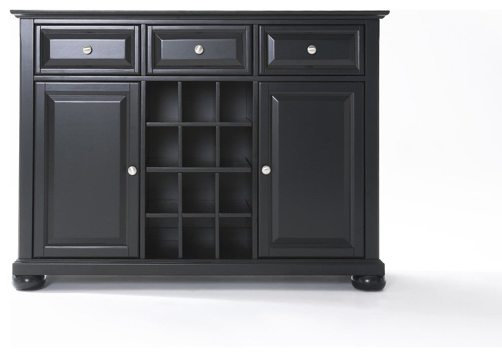 Alexandria Buffet Server / Sideboard Cabinet With Wine Storage, Black Finish