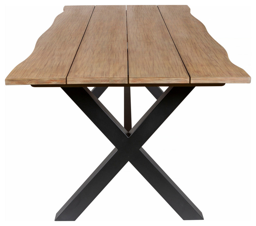 Glendora Island Outdoor Live Edge Dining Set Wood Silver Rope, 7-Piece Set