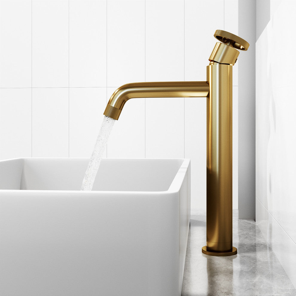 VIGO Cass 12" H Single Handle Single Hole Bathroom Vessel Faucet, Matte Brushed Gold