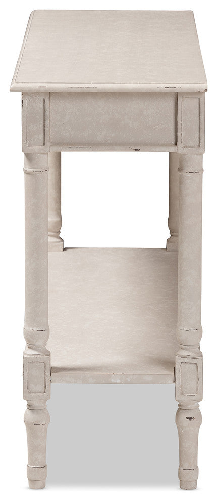 Ariella Country Cottage Farmhouse Whitewashed 1-Drawer Console Table