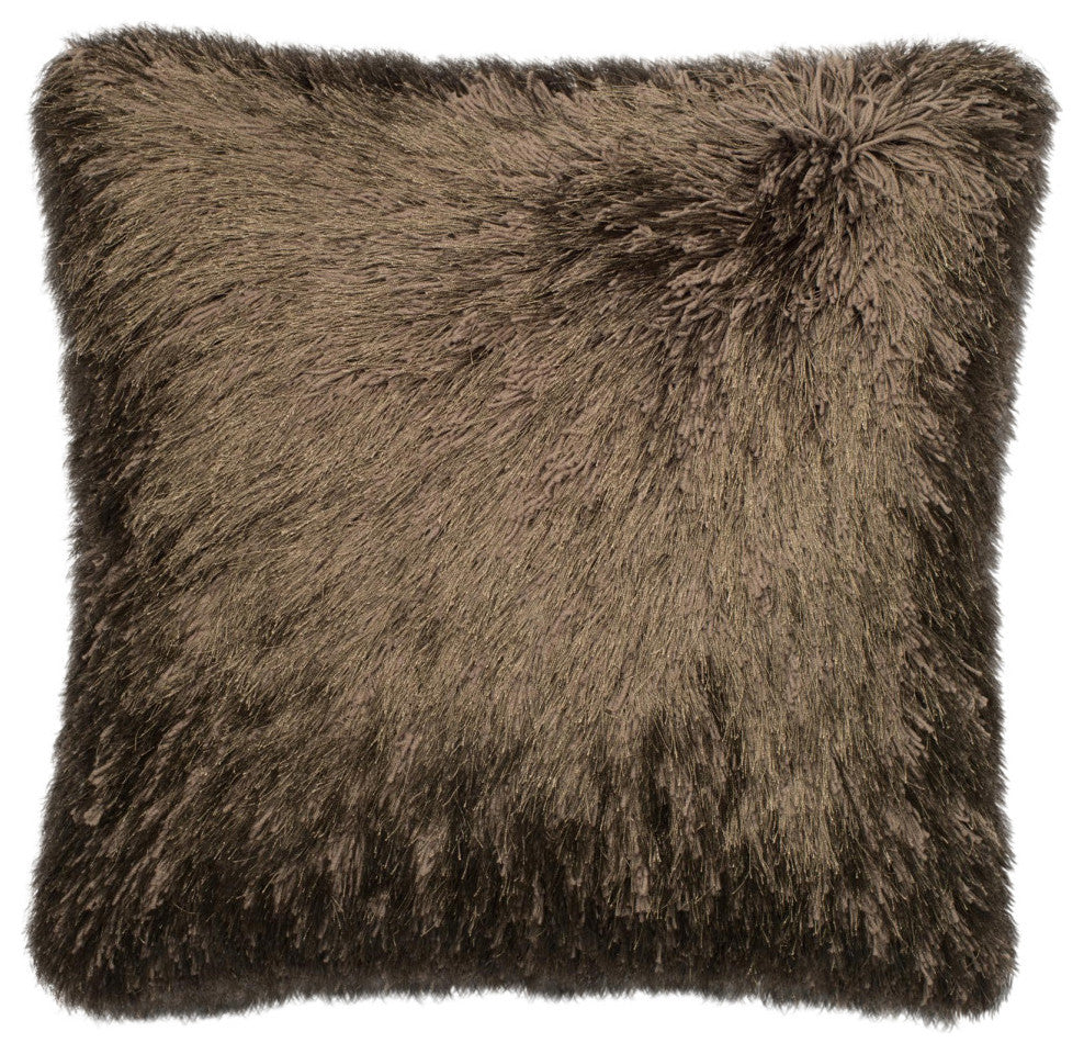 Loloi 100% Polyester Shag Pillow, 22"x22", Brown, Down/Feather